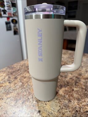 Stanley Cream Travel Tumbler with Lilac Logo